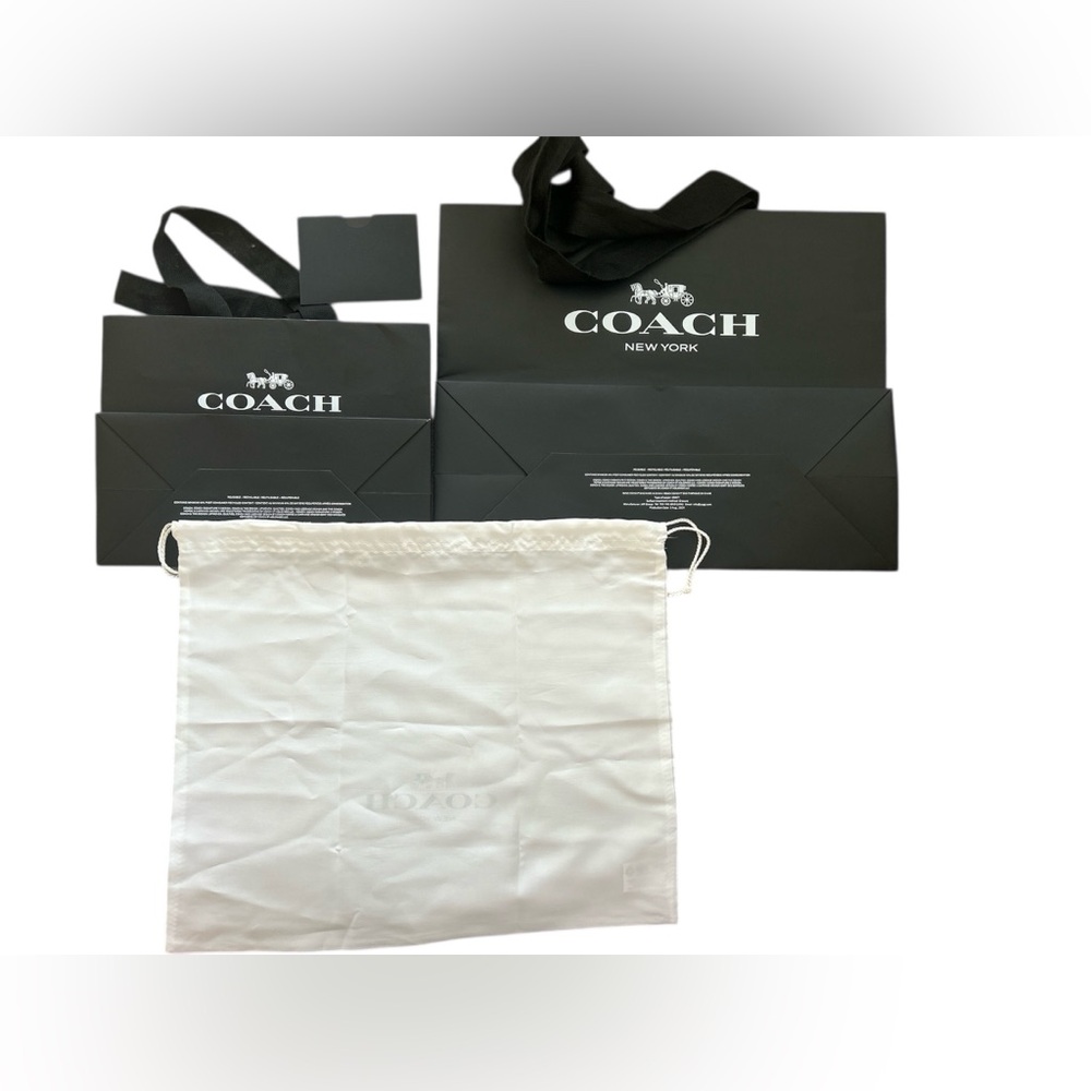2 COACH NY Logo Reusable Black Paper Shopping Bags Envelope NEW White Dust Bag - Picture 2 of 16
